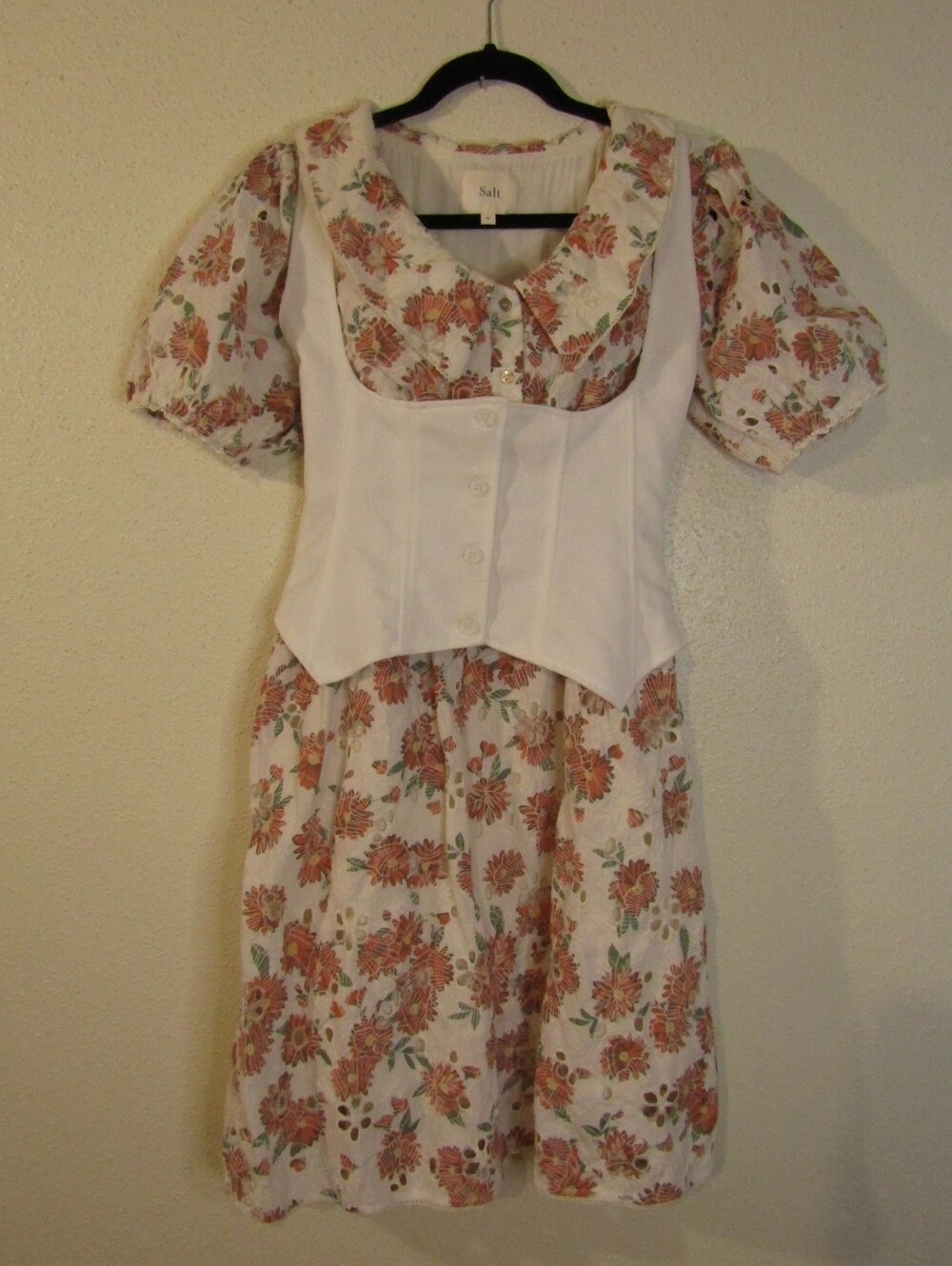Adorable Floral Eyelet Peter Pan Midi Dress By Salt